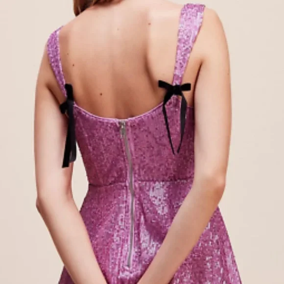 For Love & Lemons Sequin Candice Mini Dress in Pink/Purple with Velvet Bows - Picture 3 of 7